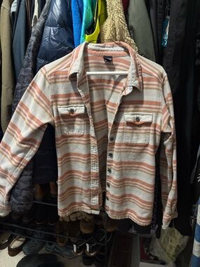 Patagonia Fjord Striped Button-Front Shirt Jacket in Cream and Rust - Women’s
